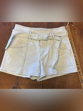High-Waist Cream Tie-Belt Utility Shorts